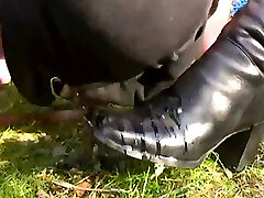 Outdoor piss and foot slave training