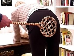 Gorgeous blonde babe stripped naked and caned