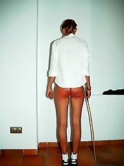 Cute teen in the corner with brutally caned bottom - severe stripes and scars