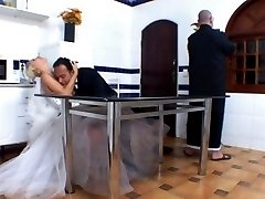 Nasty shemale bride and groom burning with desire for wild fucking on floor