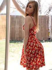 Petite Spunky Angel Mandy Roe lifts her sundress exposing her perky little tights and tight round ass