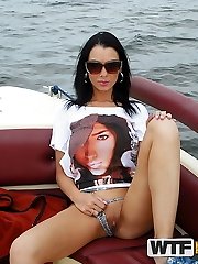 Dark-haired girlfriend displays off her ass and fuckbox on a boat - PrivateSexTapes.com