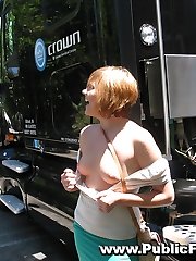 Crazy public nudity with a giggling babe