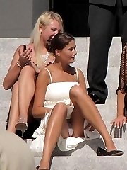 A girl in dress and panties in this outdoor upskirt gelery