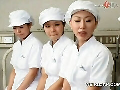 Asian nurses slurping cum out of loaded penises in group