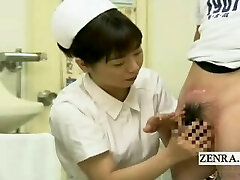 Subtitled Japanese therapist nurse handjob with cumshot