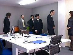 Sexy Asian diva yelling while her pussy is gangbanged hard-core in office
