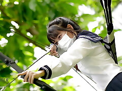 Japanese Student Girl Study of Archery Class