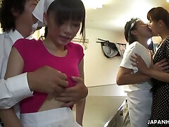 Bushy pussy of lovely Japanese gal Akubi Yumemi is fucked missionary style