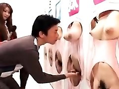 2 wild Japanese chicks take turns on a hard dick and share a
