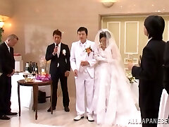 Japanese bride gets penetrated by a few boys after the ceremony