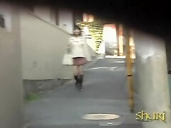 Public sharking of a cute Asian honey in a narrow street