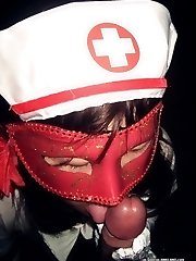 Masked Asian GF in naughty nurse unifrom