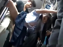 Japanese girl abused and drilled by man on public bus