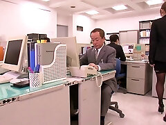 Asian office slut with gigantic natural tits pleases a coworker