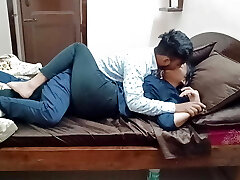 Indian dirty couple horny kissing and boning home alone