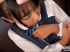 Sexy schoolgirl Airi Sato opens throat wide and gets throat fucked