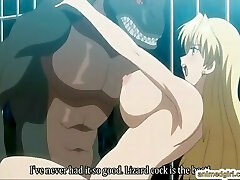 Big-chested anime hard fucked by lizard monster