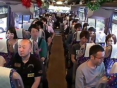 Japanese soiree bus orgy with girls fucking strangers