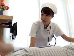 Slutty Japanese nurse receives a cumshot after deep throating a dick