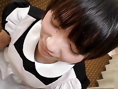 Black-haired Japanese beauty in maid costume play, blow job and creampie after jizz, uncensored. 2