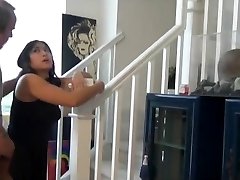 Chubby asian nephew plow and creampie on the stairs