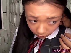 Innocent asian schoolgirl tasting cum macro shot