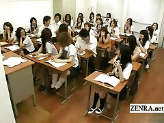 Subtitled shy Japanese schoolgirls ENF CMNF nude college