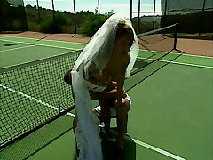 Stunning young big jug bride is licked by tennis coach