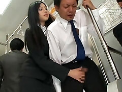 Asian Hot Hand Job in Bus