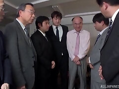 Busty Japanese slut gets gang banged by horny businessmen Busty Japanese slut gets gang banged by horny businessmen