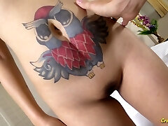 Naughty Thai nympho frigs her wet vag before giving a nice blowjob