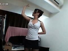 Sexy brunette asian shows ass upskirt in nylon pantyhose