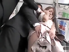 Japanese cutie in skirt and pantyhose groped on train