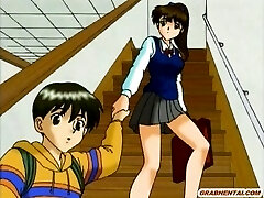 Big-chested anime self masturbating in the shower