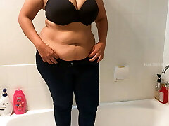 Sexy and Curvy Milf Strip Teasing and taking Bathtub Naked