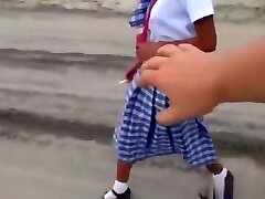 Filipina schoolgirl pummeled outdoors in open field by tourist