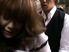 Young playgirl cant break away several excited man groping her