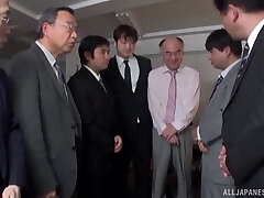 Busty Asian slut gets gang banged by mischievous businessmen