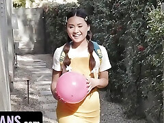 Teen Queen Ella Voneva Gets Her Asian Pussy Rammed By Diamond Banks' Huge Strap On - LittleAsians FFM Three Way