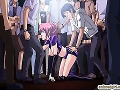 Bombshell Japanese anime gang-fuck in the public show