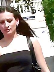 Sexy long hair brunette bribed on street