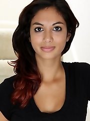 Gorgeous Latina Rio spreads her pink pussy on the stairs.