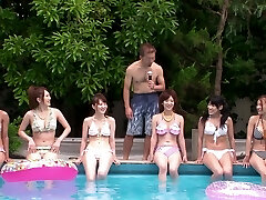 Cock greedy Japanese sweethearts take cocks in their mouths during a party