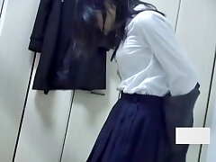 Asian gets masturbation ejaculation on the kitchen floor