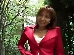 Japanese Cougar uses a remote manage vibrator in public and blows