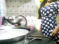 Indian bhabhi cooking in kitchen and tearing up brother-in-law