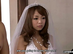 The freshly married couple ravages and creams the bride The freshly married couple ravages and creams the bride