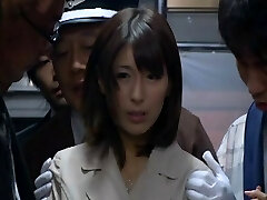 Big-chested Japanese pornstar gets fondled on the bus before a facial gang ravaging