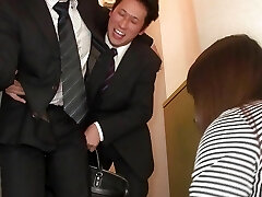 Japanese milf slut gives her beaver to her spouse's coworker at dinner time!